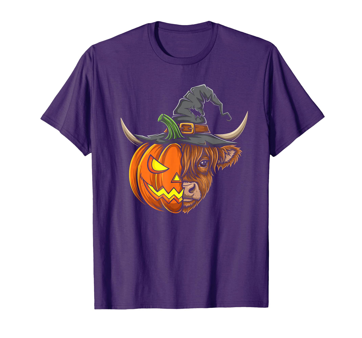 Highland Cow Pumpkin Jack O Lantern Halloween Mens Womens T-Shirt