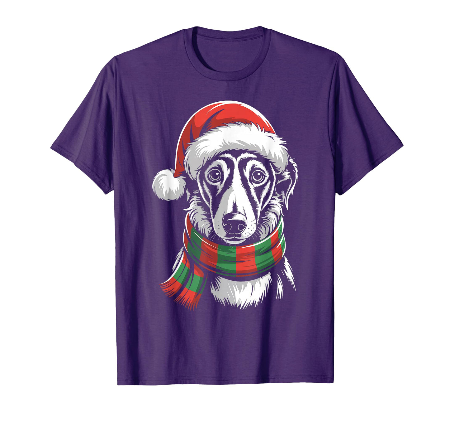 Greyhound Dog Xmas Santa Hat Scarf Christmas Costume T-Shirt