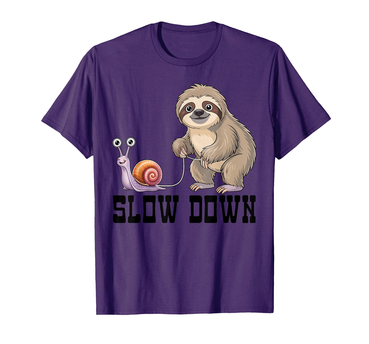 Slow Down Funny Sloth and Snail Cute Cartoon Humor T-Shirt