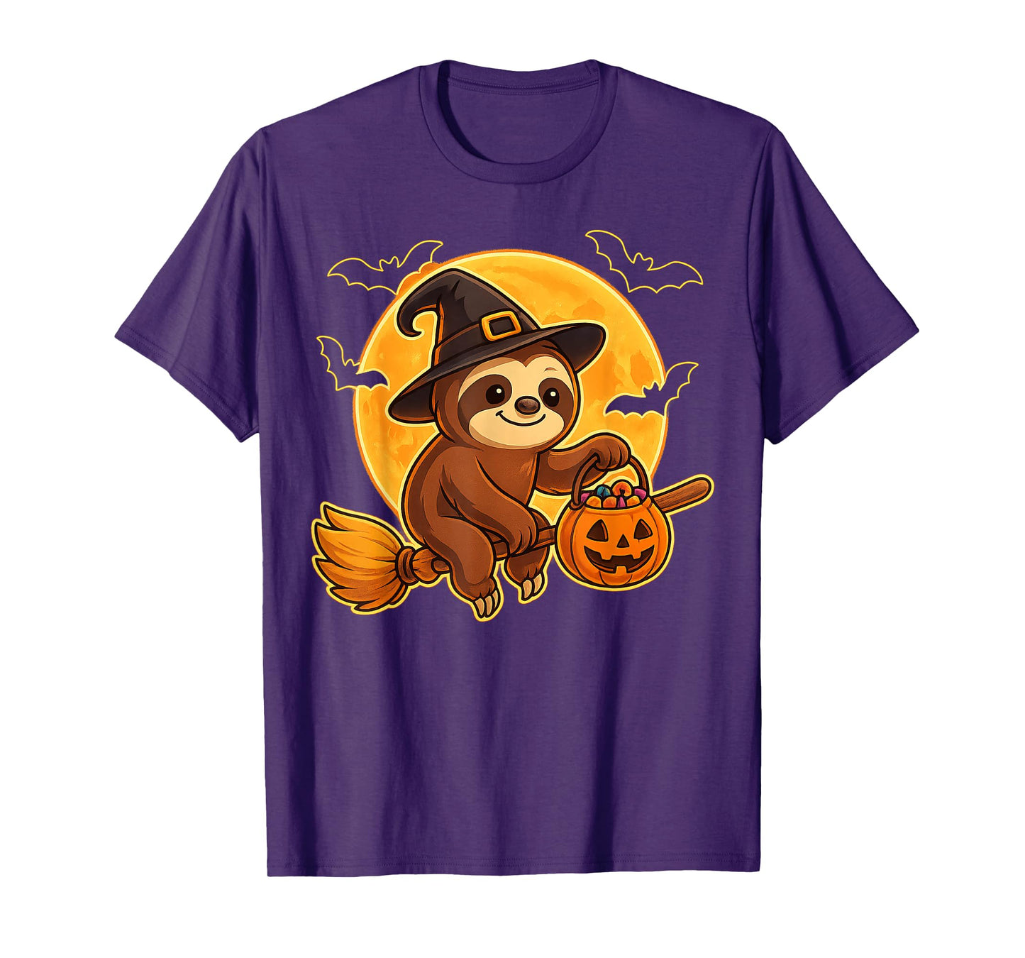 Cute Sloth Witch Pumpkin Halloween Costume Boys Girls T-Shirt