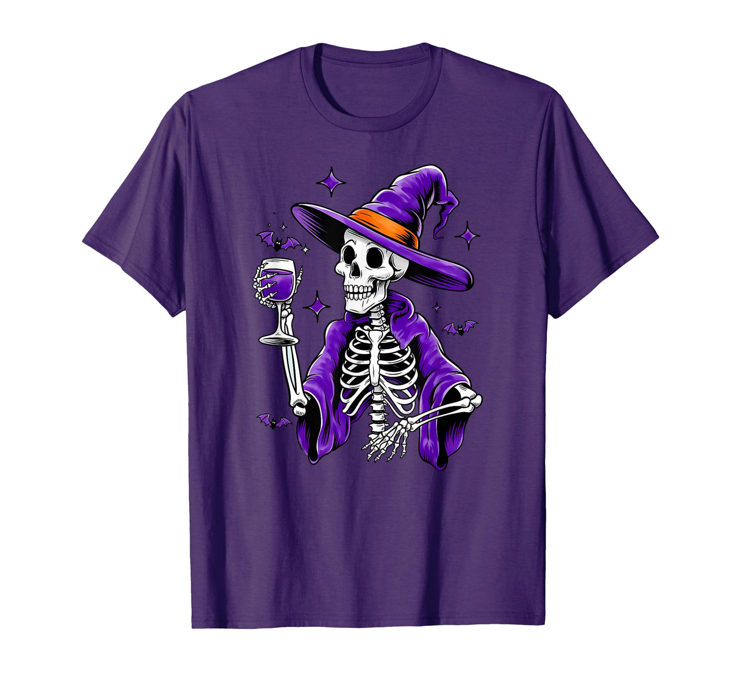 Halloween Red Wine Shirt Women's Witch Skeleton with Wine Glass T-Shirt