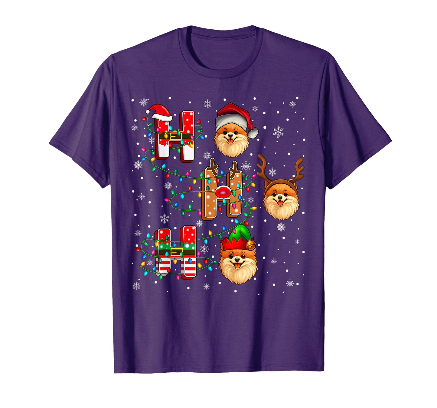 Ho Ho Ho Santa Reindeer Hat Elf Matching Pomeranian Dog Xmas T-Shirt