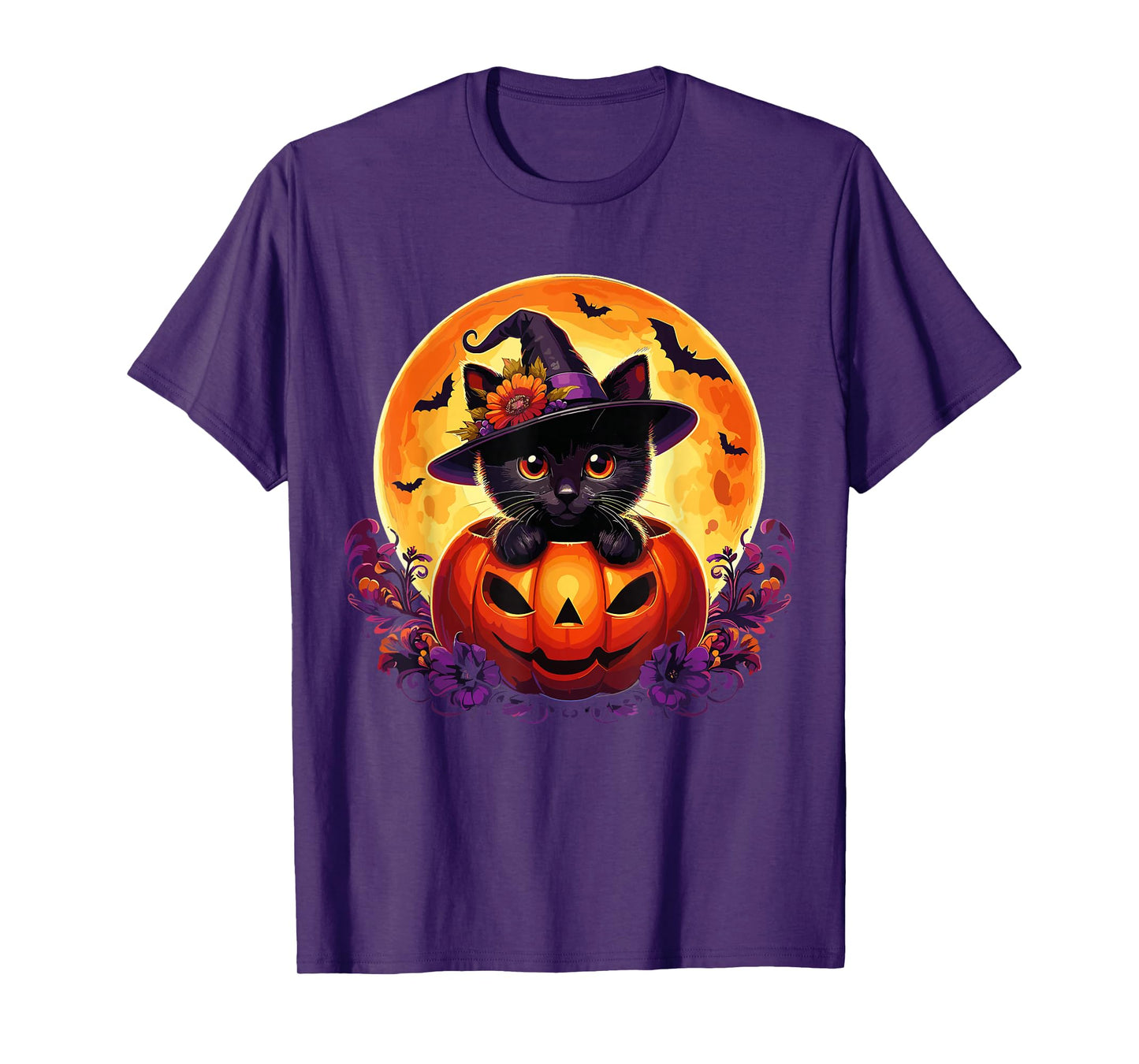 Retro Black Cat Pumpkin Halloween Costume Fall Autumn Season T-Shirt
