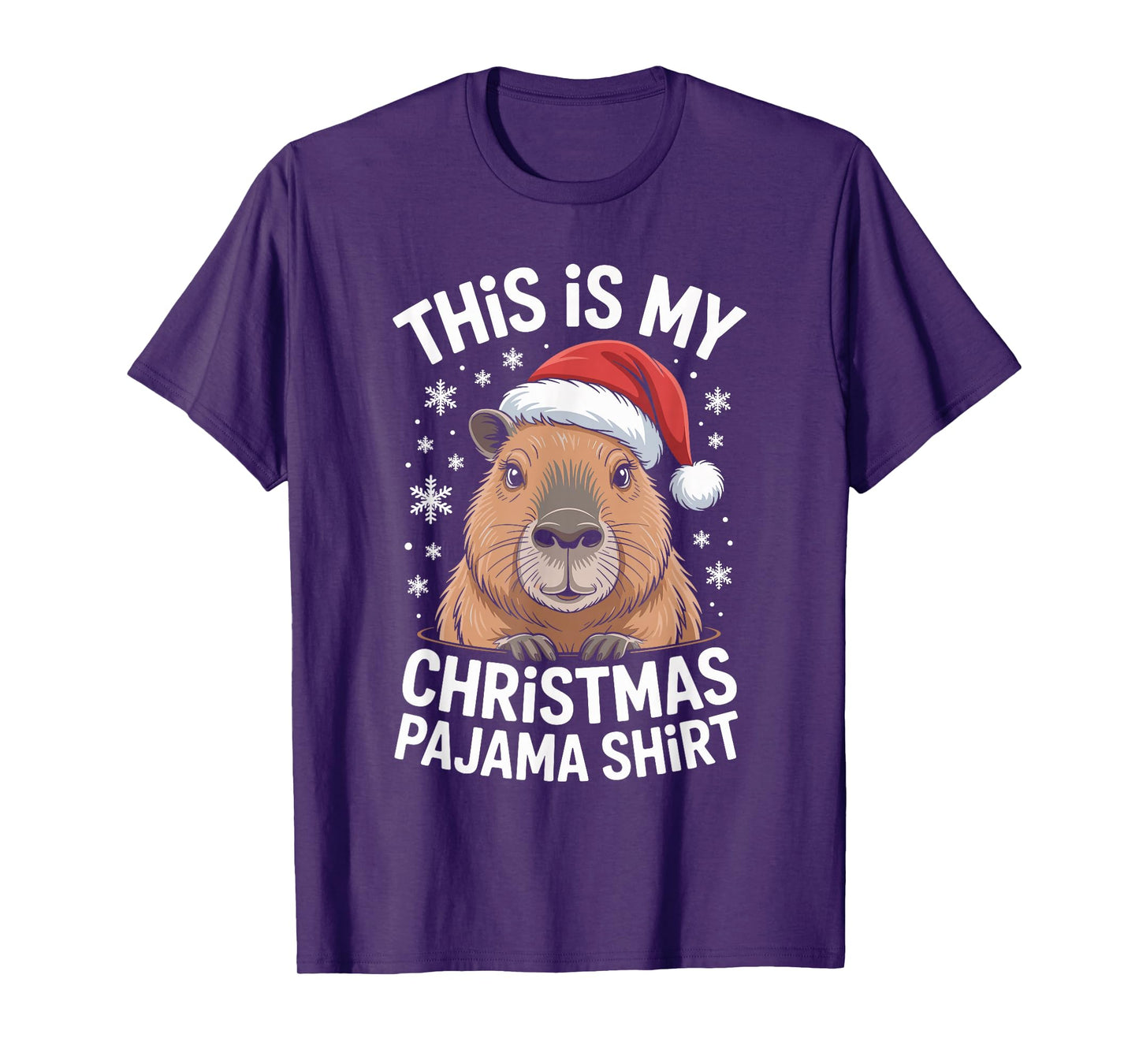 Funny Capybara Pajama Santa Hat Christmas Xmas T-Shirt