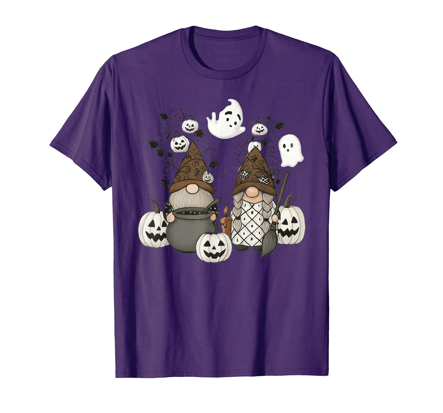 Funny Gnome Halloween with Pumpkin Ghost Leopard Design T-Shirt