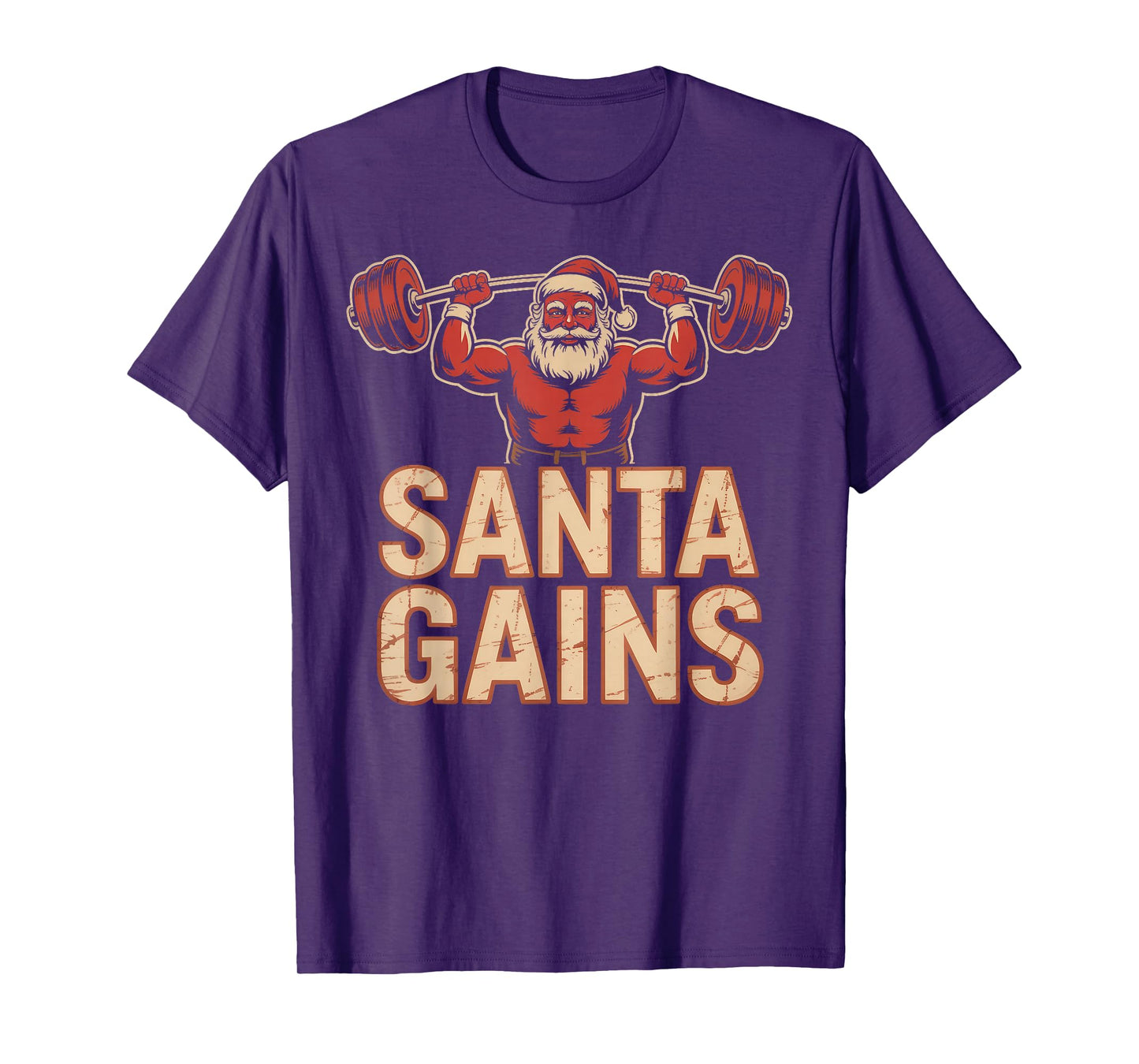 Santa Gains Festive Barbell Lifting Holiday Cheer Slogan T-Shirt
