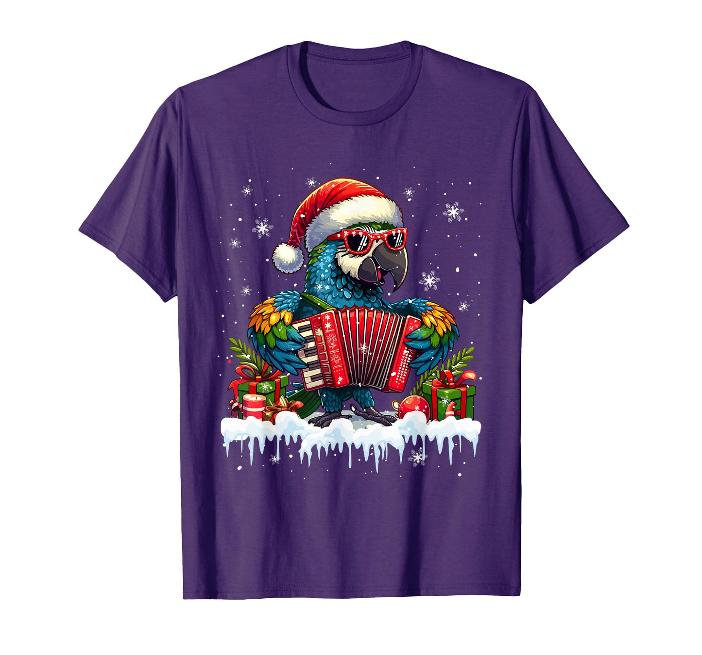 Santa Macaw Playing Accordion Christmas Funny Instrument T-Shirt