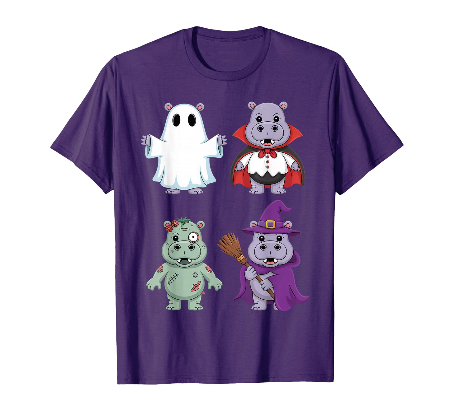 Cute Hippo Halloween Costume Boo Witch Skeleton Boys Girls T-Shirt