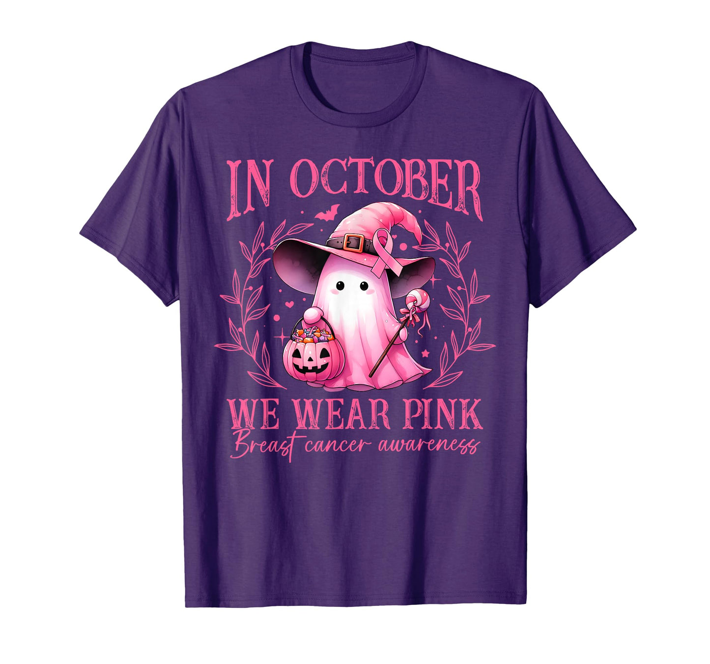 in October We Wear Pink Ghost Breast Cancer Awareness T-Shirt