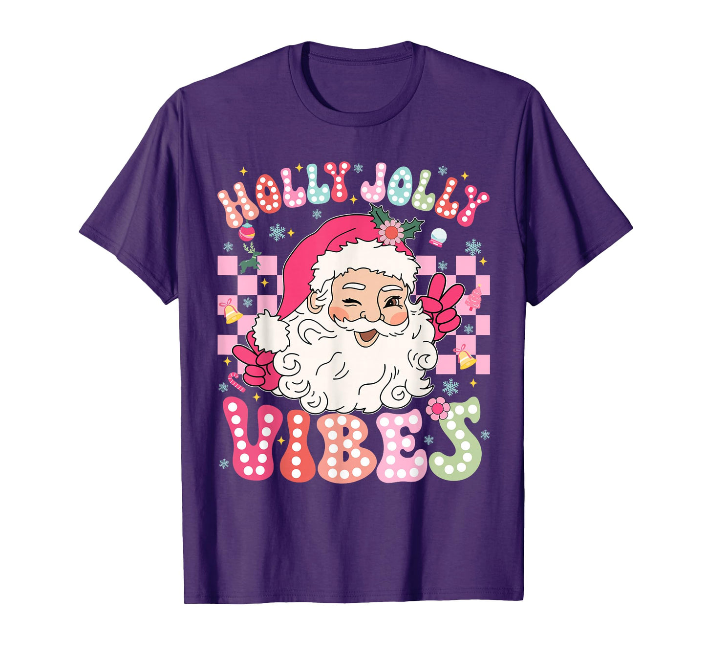 Christmas Vibes Cute Pink Santa Christmas Xmas Women Girl T-Shirt