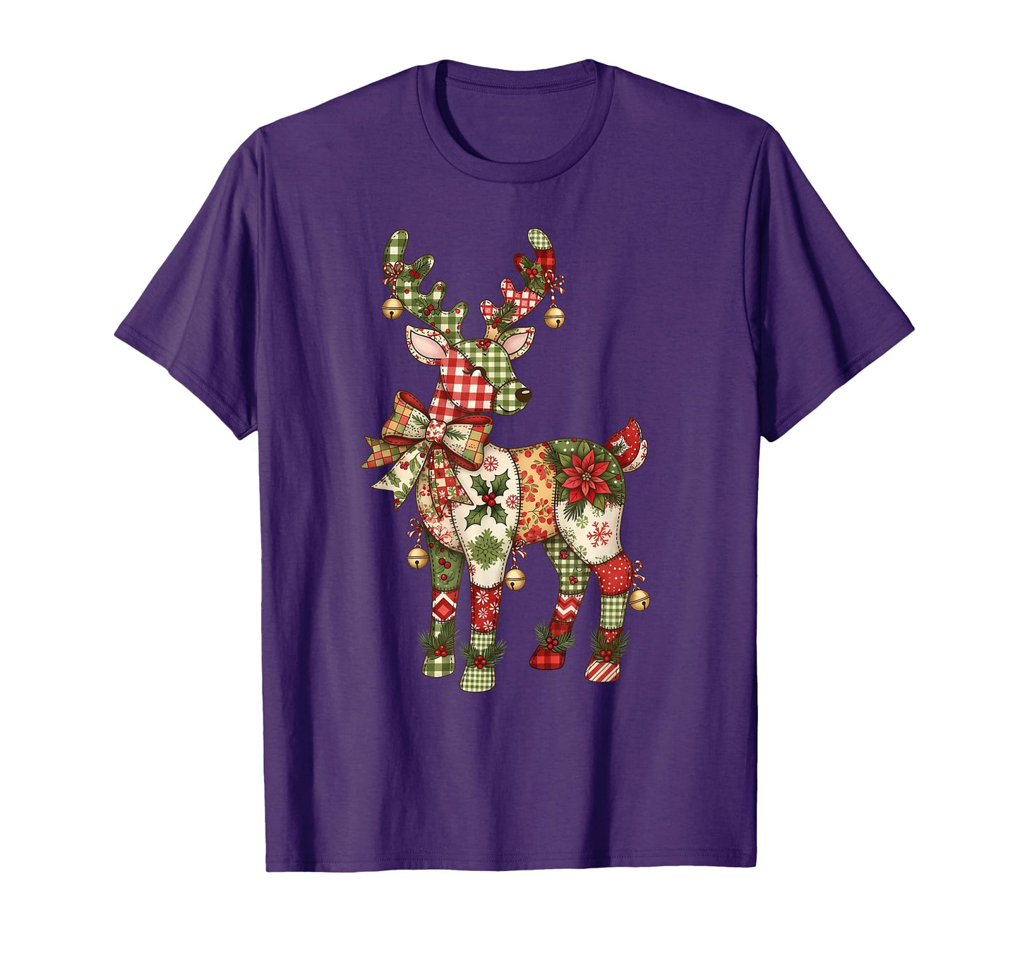 Patchwork Reindeer Preppy Girly Christmas Xmas Holiday Kids T-Shirt