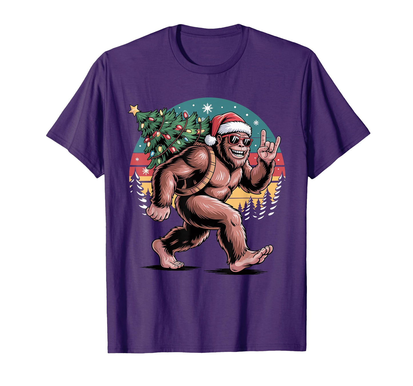 Retro Santa Bigfoot Christmas Cool Sasquatch Xmas Lights T-Shirt