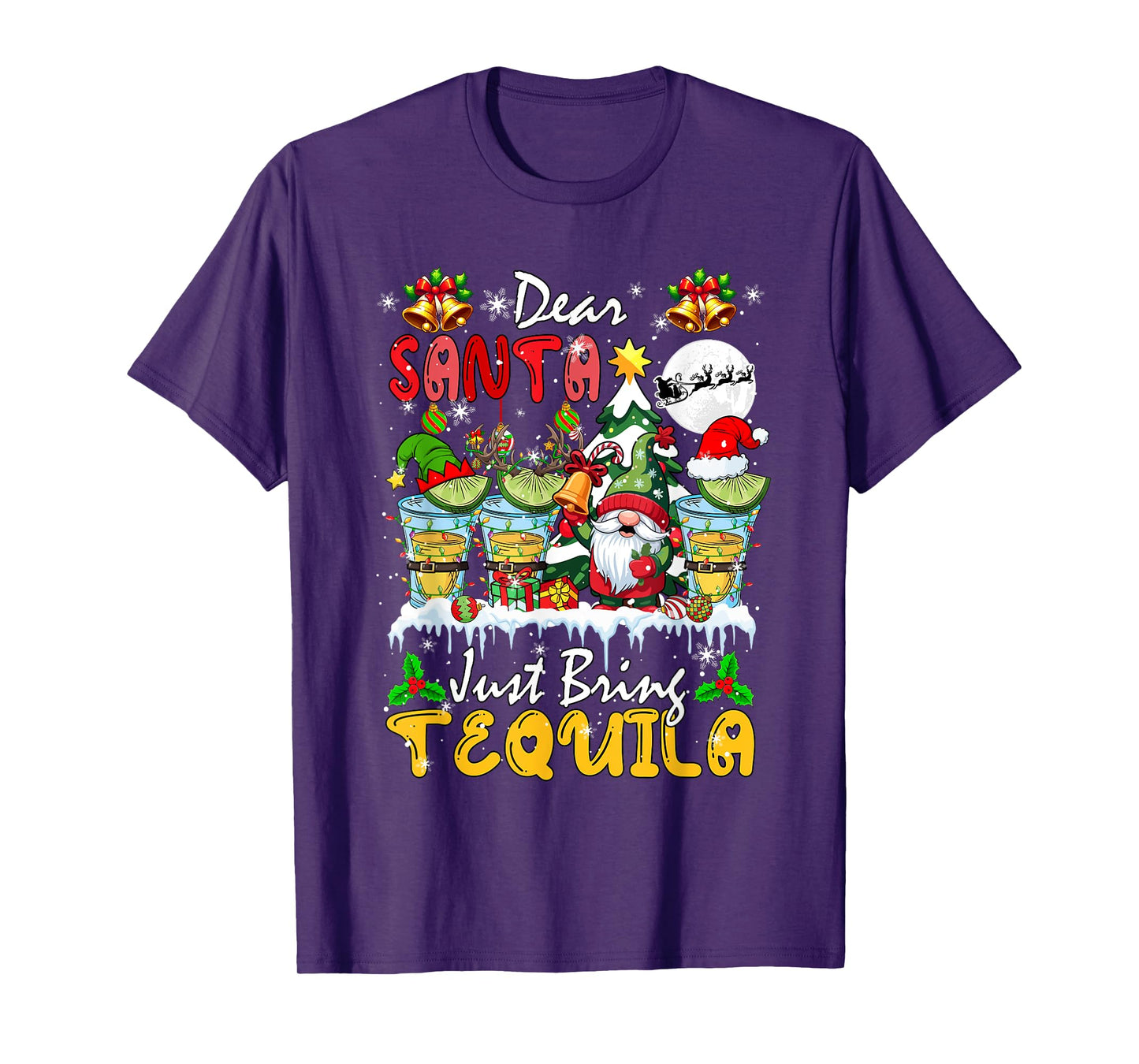 Just Bring Tequila Christmas Three Santa Elf Tequila Glasses T-Shirt