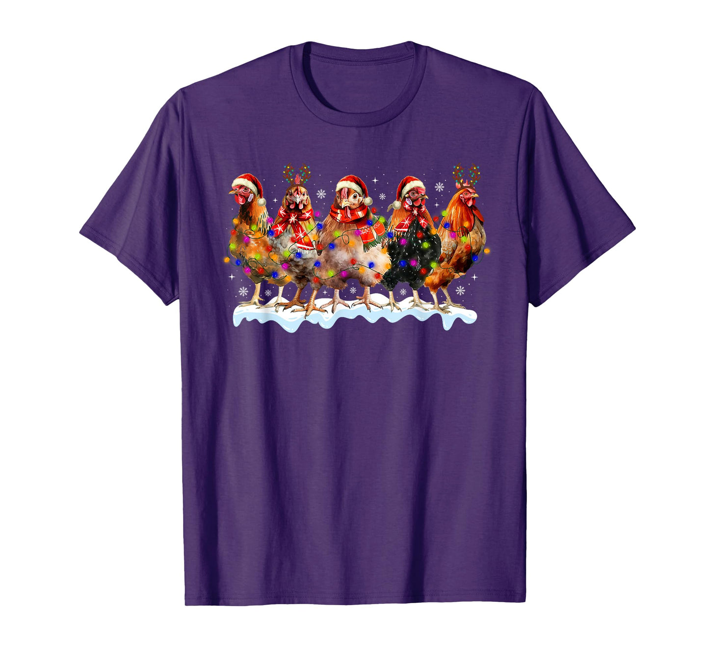 Funny Chicken Christmas Lights Farm Animal Lover Xmas Pajama T-Shirt