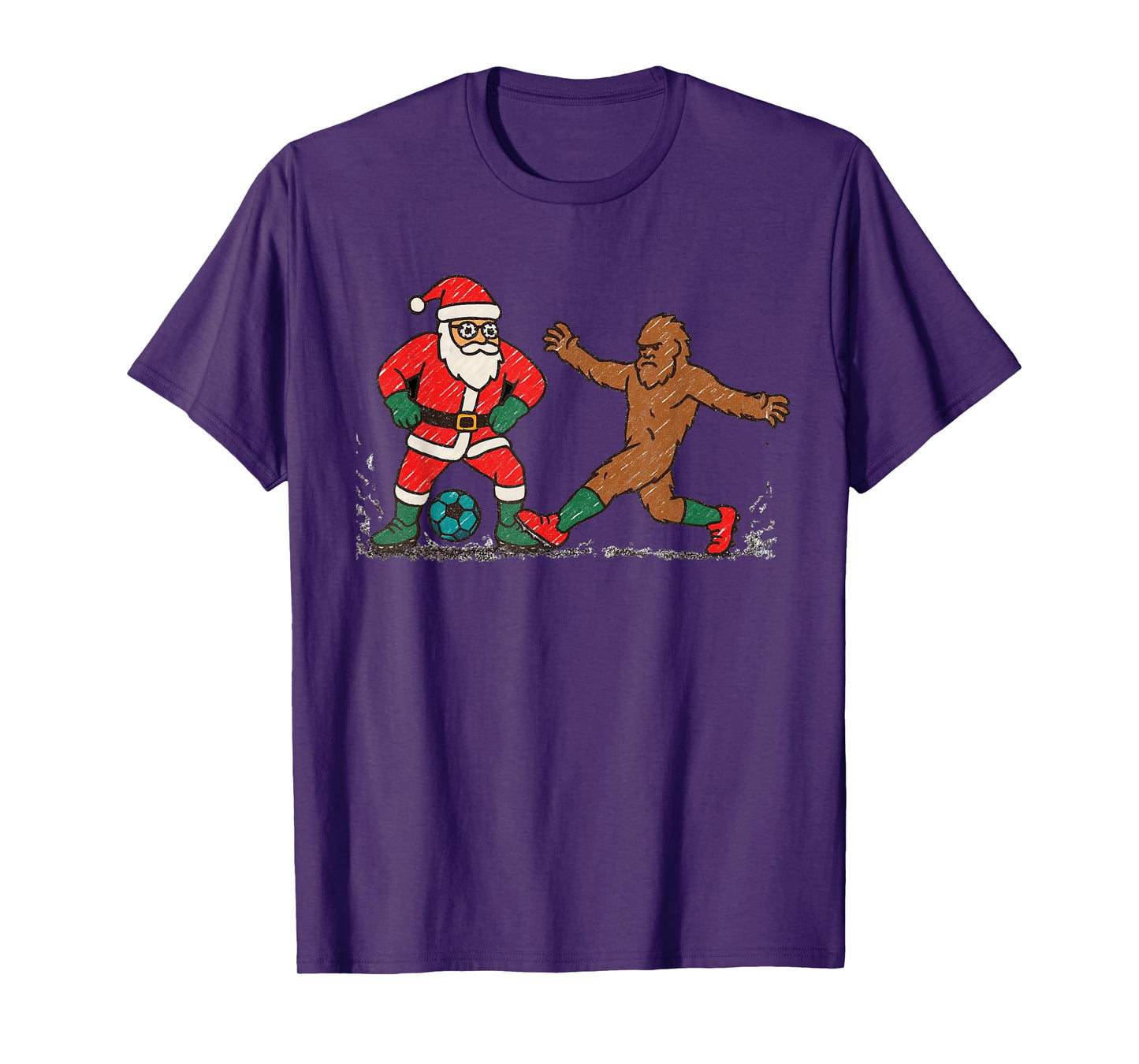 Santa Sasquatch Playing Soccer Christmas Funny Xmas Holiday T-Shirt
