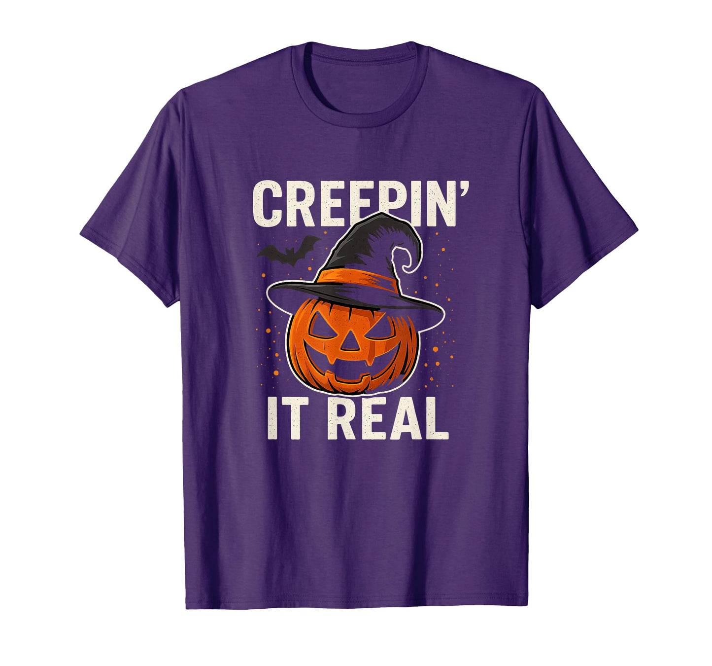 Creepin’ It Real Halloween Pumpkin Witch Hat Funny Spooky T-Shirt