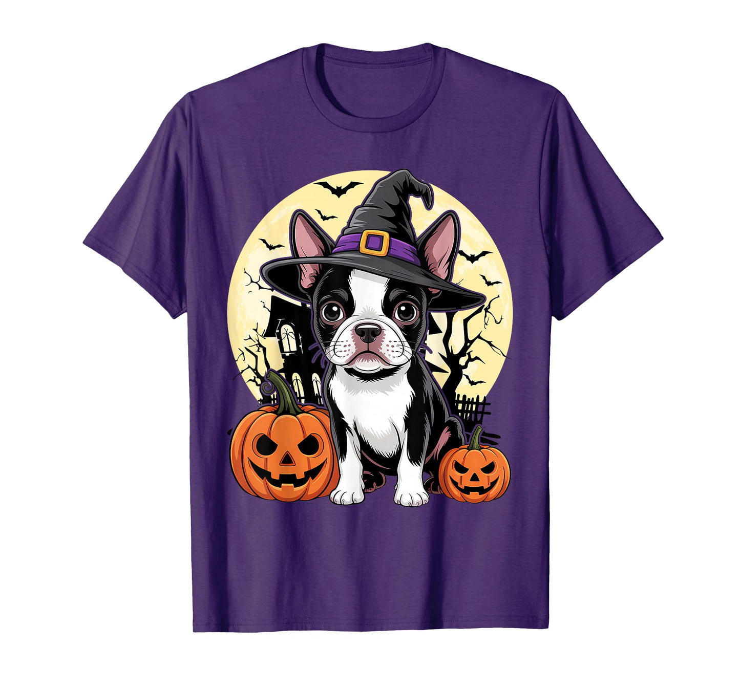 Aesthetic Halloween Boston Terrier Dog Witch Pumpkin T-Shirt