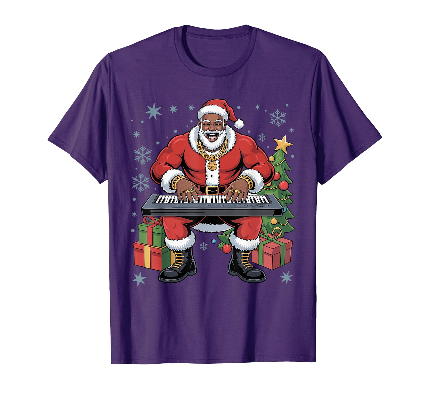 African American Santa Digital Keyboard Christmas Holiday T-Shirt