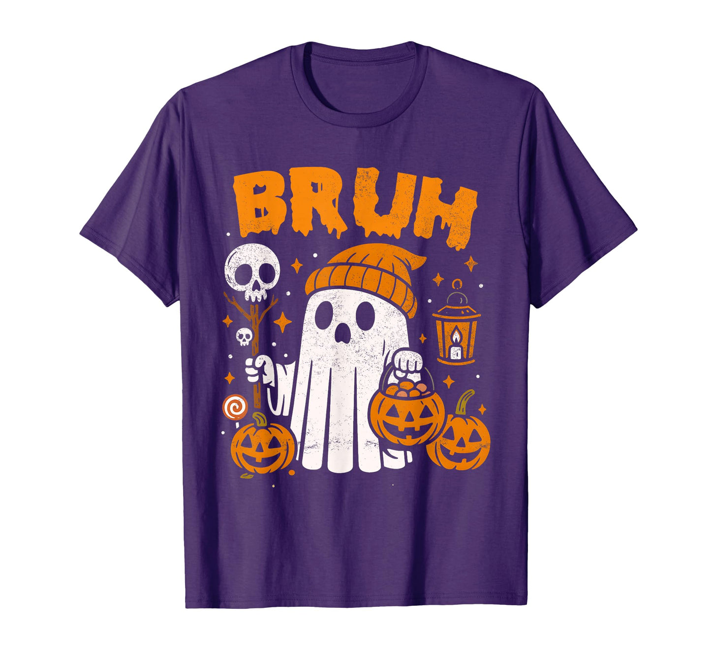 Bruh Ghost Halloween Retro Ghost Trick Or Treat Candy Kids T-Shirt