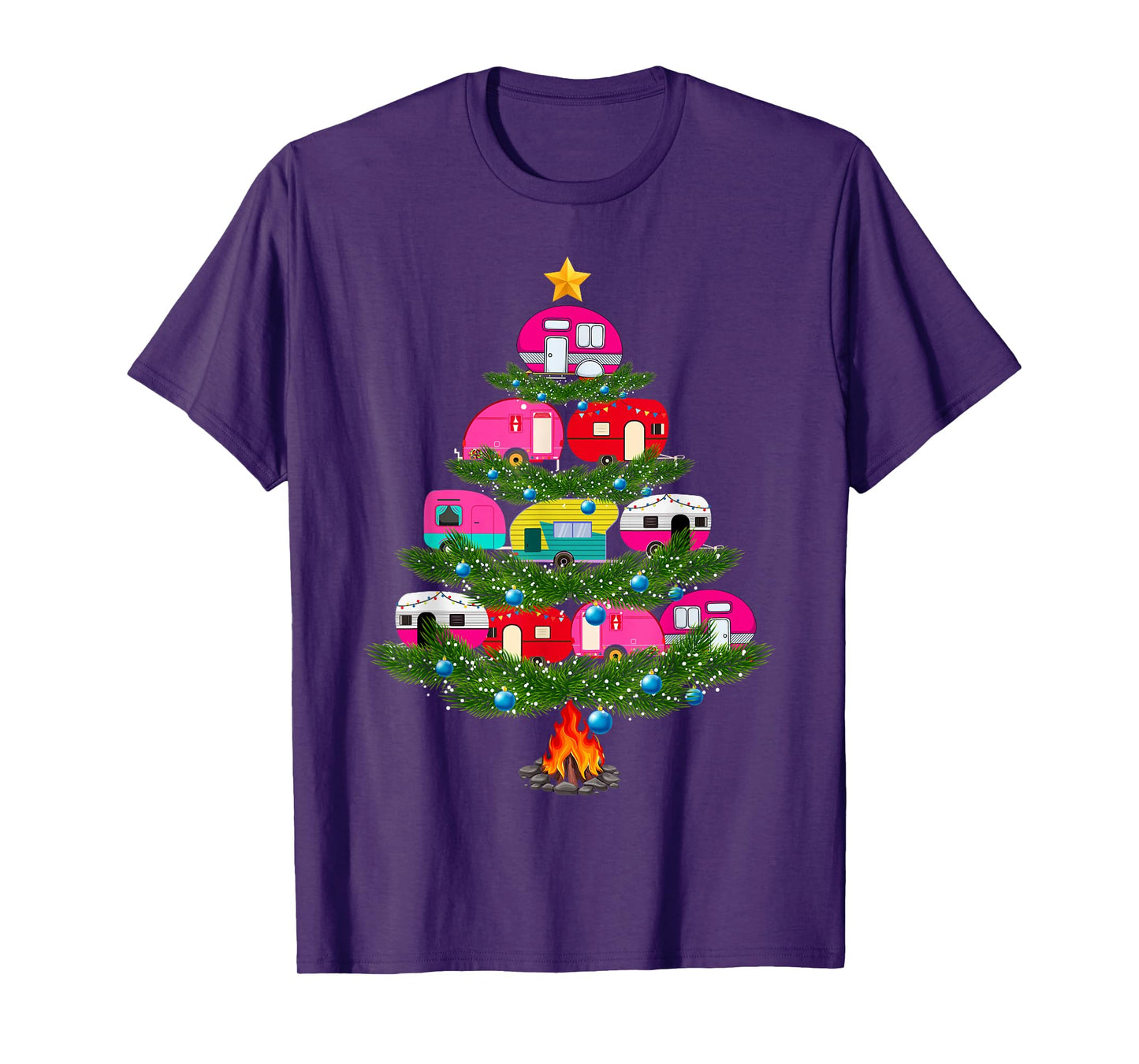 Lights Xmas Pajamas Family Matching Camping Christmas Tree T-Shirt