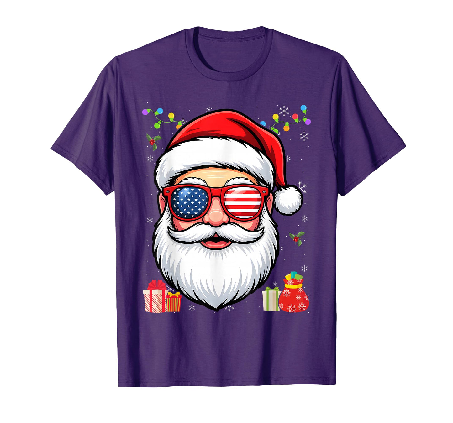 Santa Claus Patriotic USA Sunglasses Christmas in July T-Shirt
