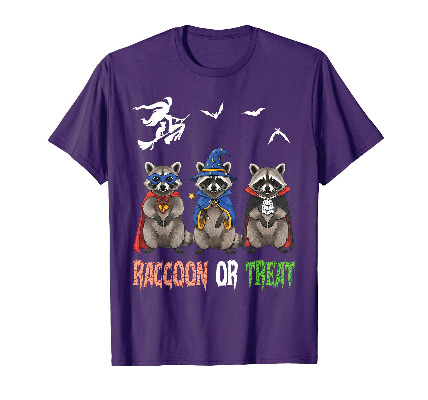 Raccoon Or Treat Halloween Day Witch Ghost Pumpkin Costume T-Shirt
