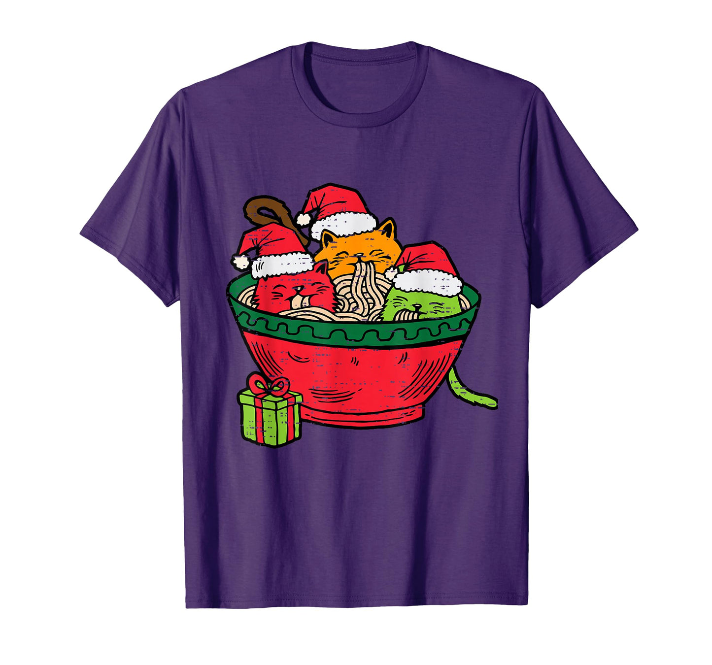 Christmas Ramen Cat Santa Anime Meow Kitty Meow Cat Lover T-Shirt