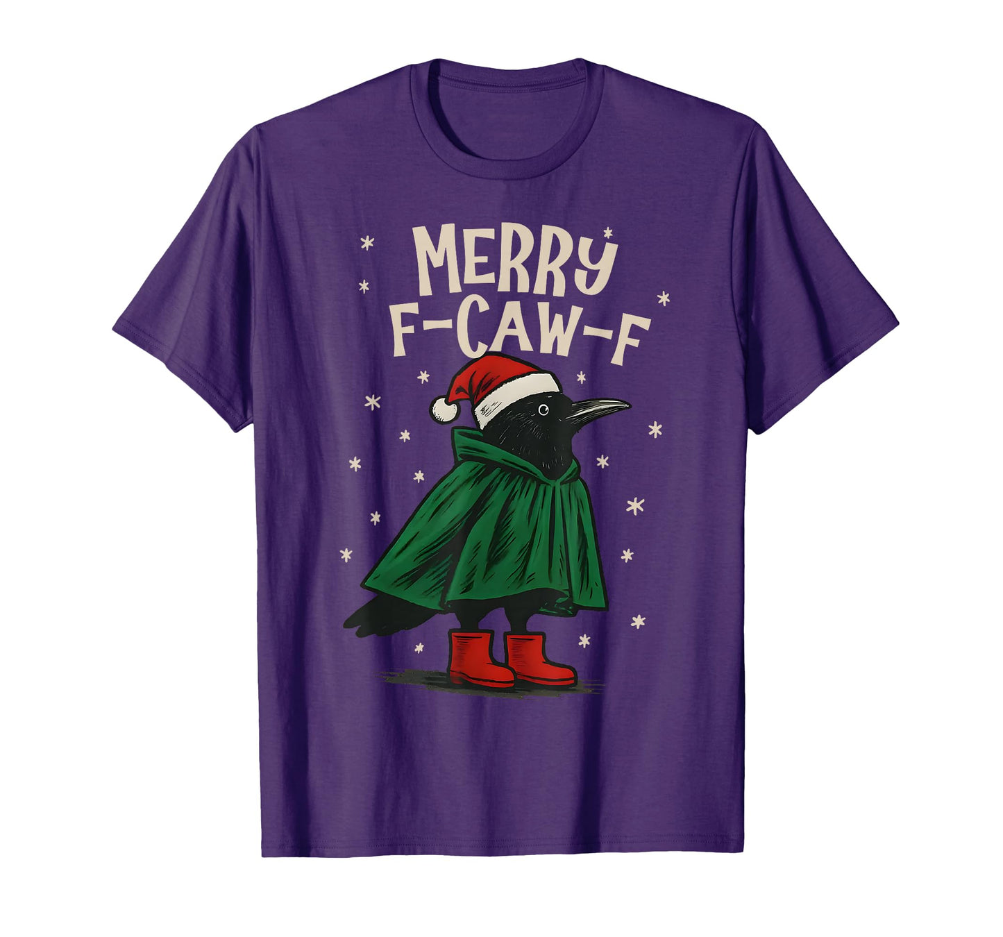 Black Crow F-Caw-F Funny Retro Christmas Lights Santa hat T-Shirt