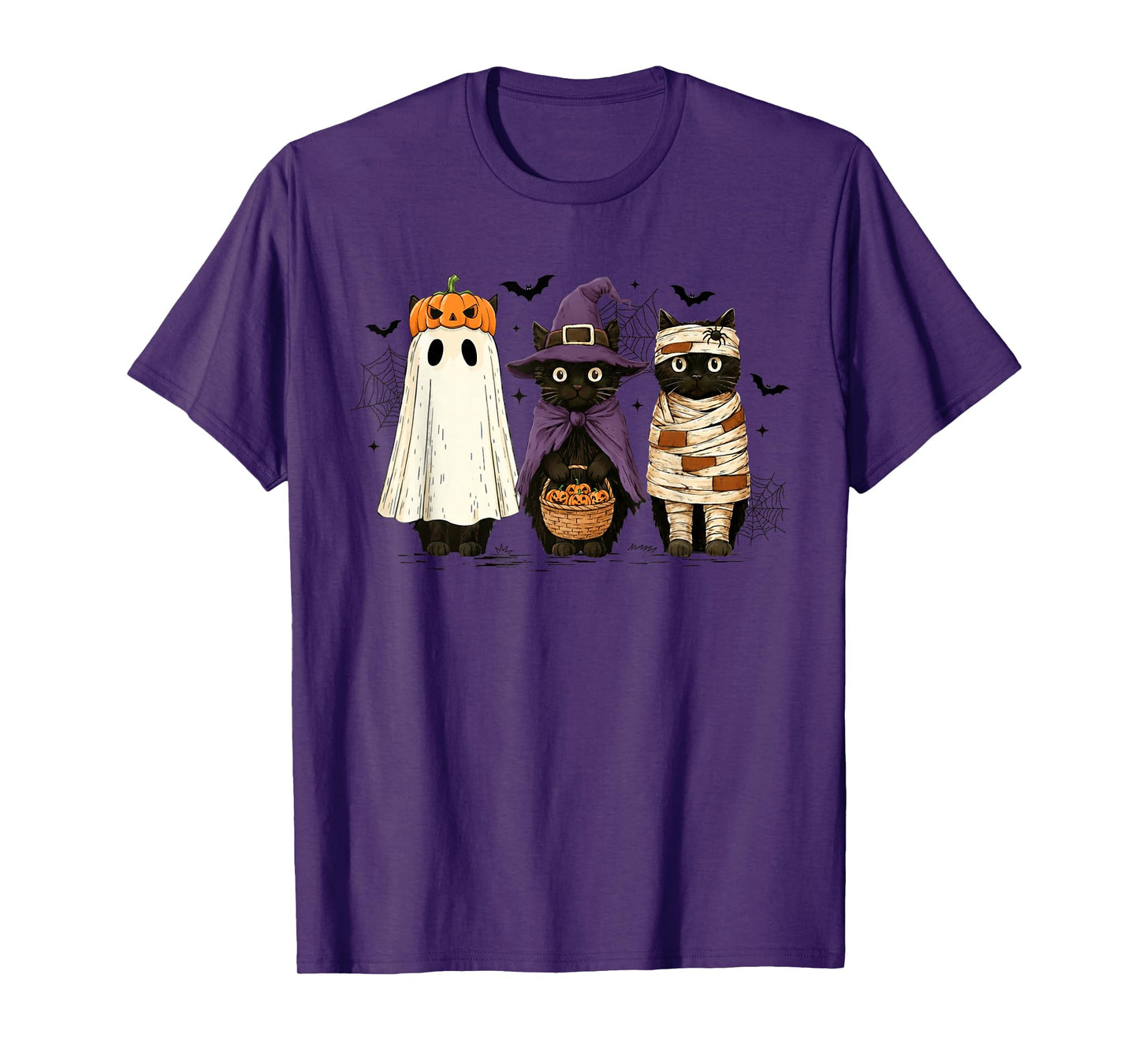 Retro Black Cat Witch Scary Halloween Pumpkin Women Men Kids T-Shirt
