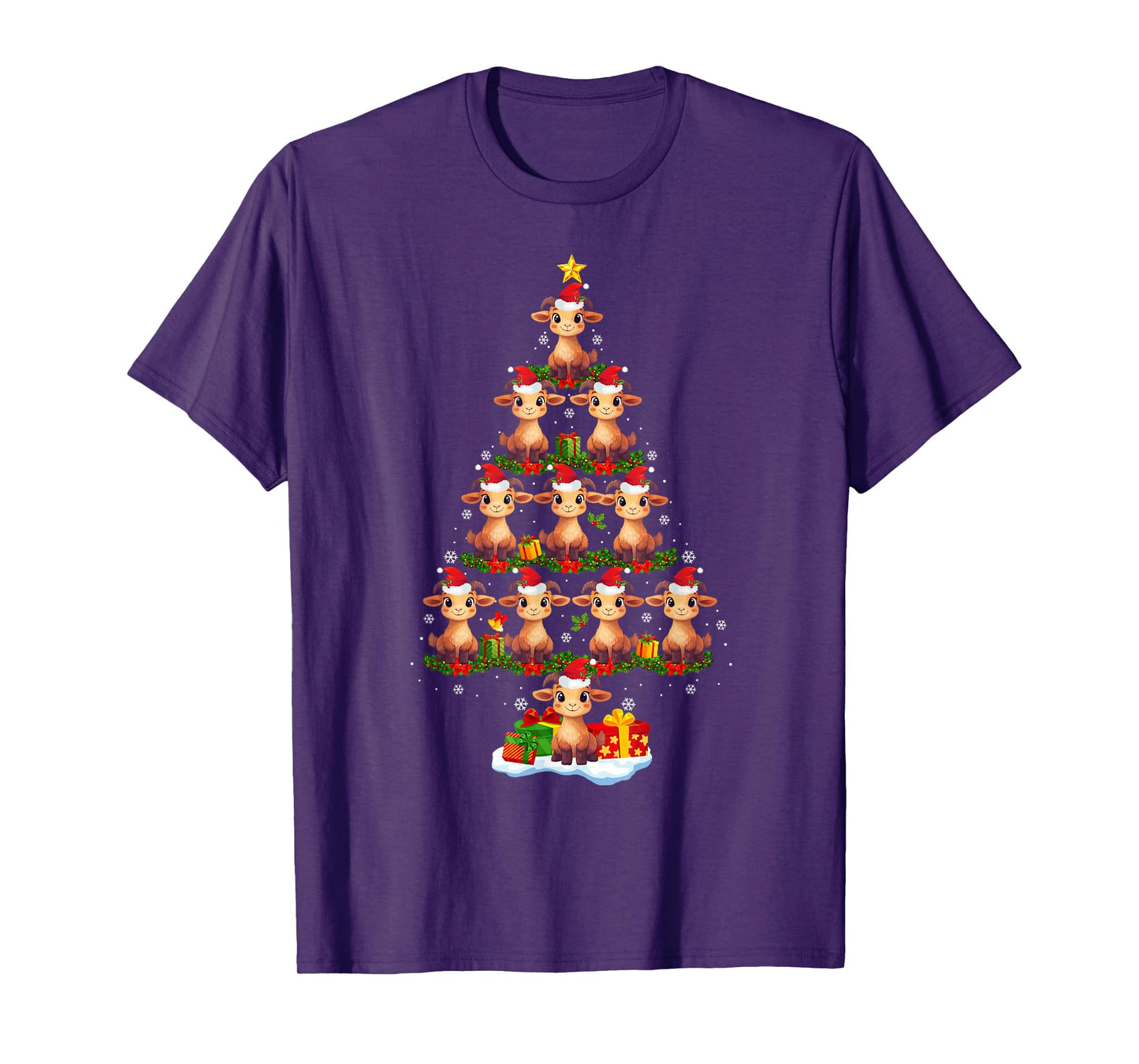 Goat Christmas Tree Lights Funny Xmas Santa Hat Goat Lover T-Shirt