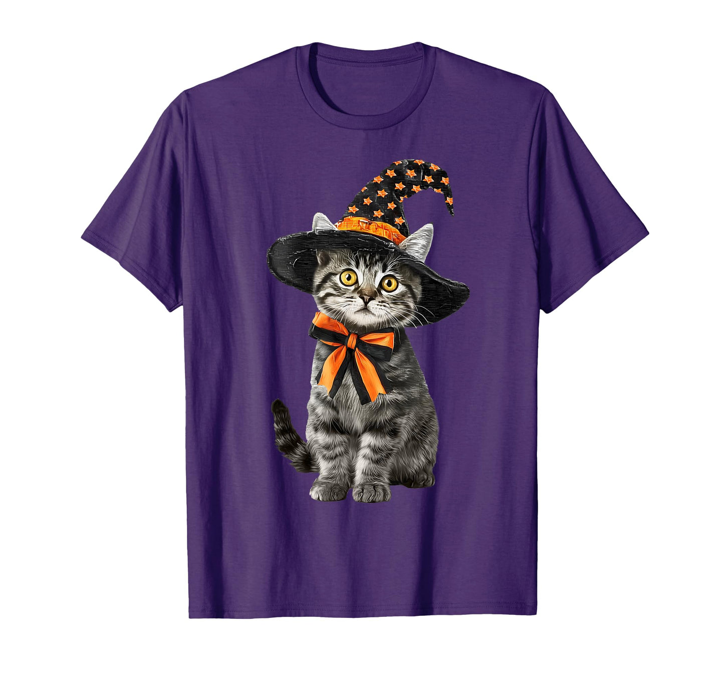 Cute Kitten Bow Cat Witch Hat Scary Halloween Men Women Kids T-Shirt