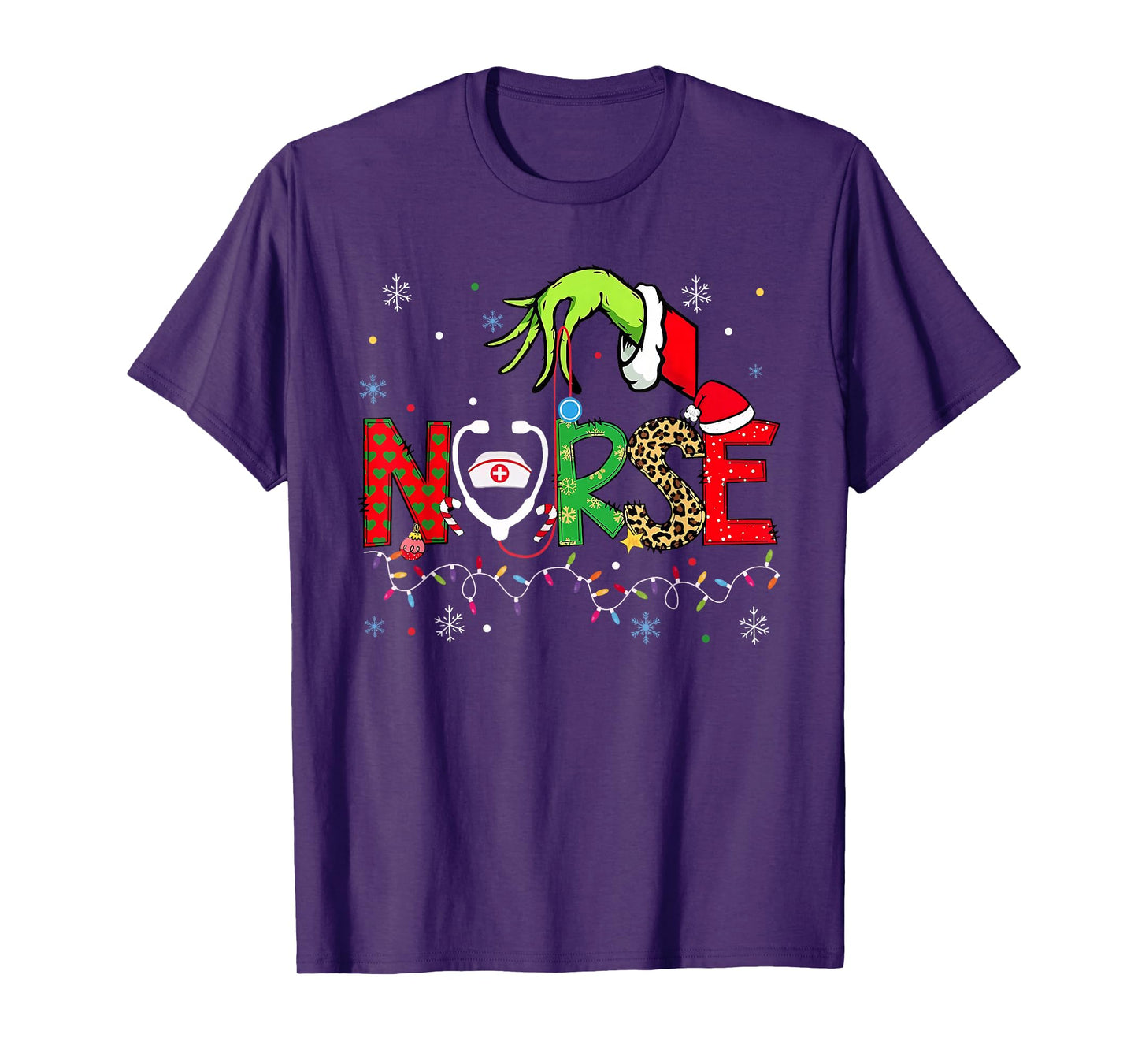 Stethoscope Nurse Merry Christmas Xmas Lights Holiday Snow T-Shirt