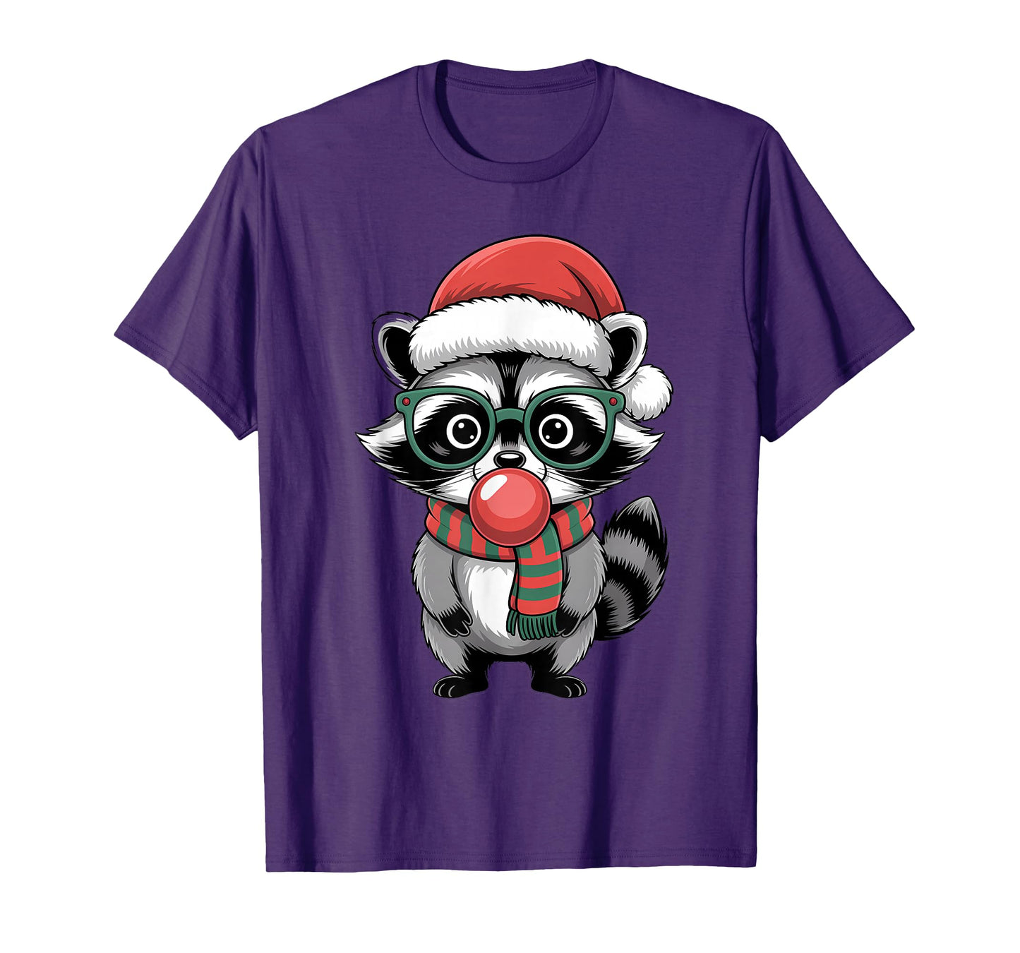Christmas Raccoon in Green Glasses Bubble Men Women Kids T-Shirt