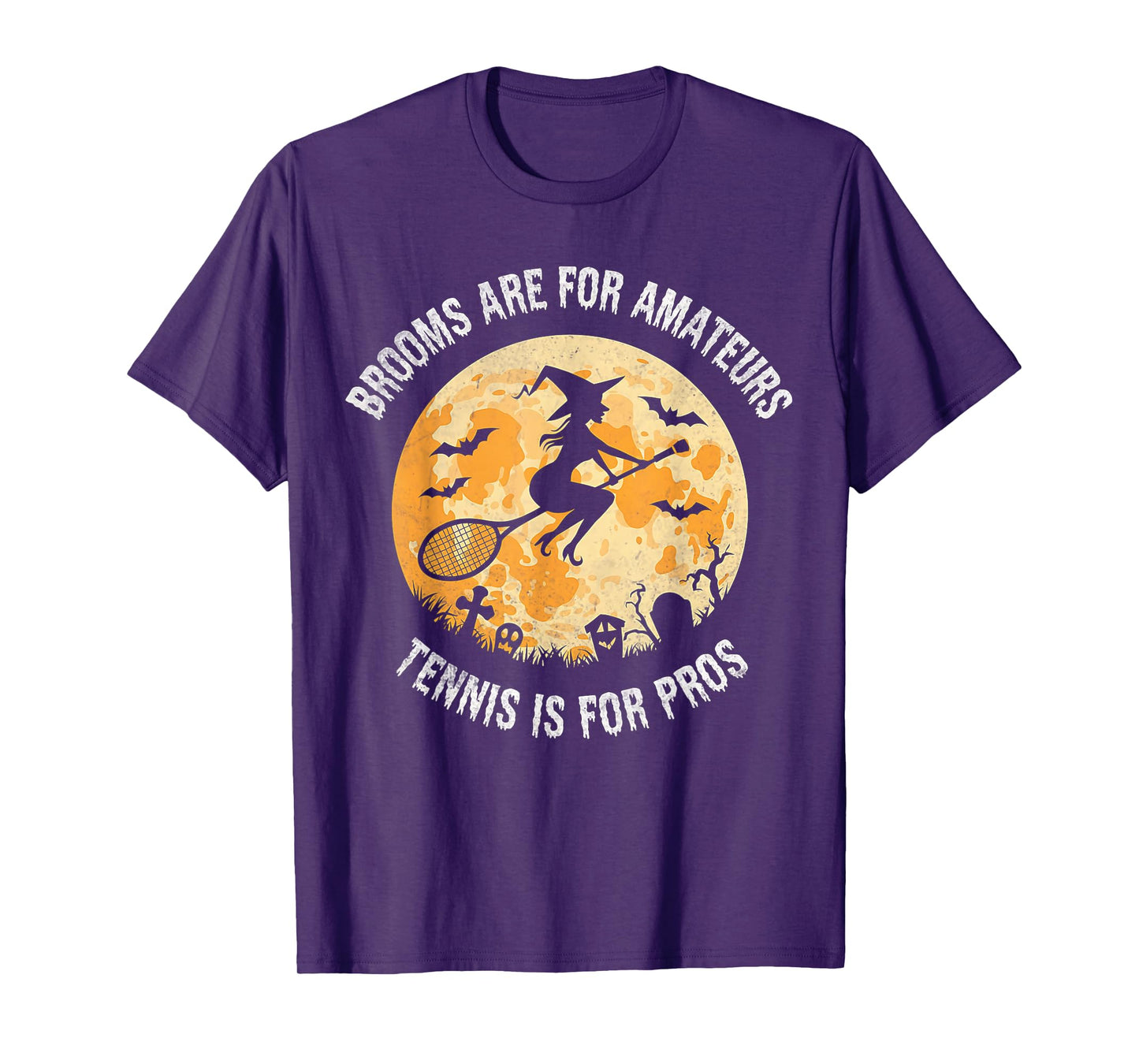 Brooms are for Amateurs Witch Riding Tennis Racket Halloween T-Shirt