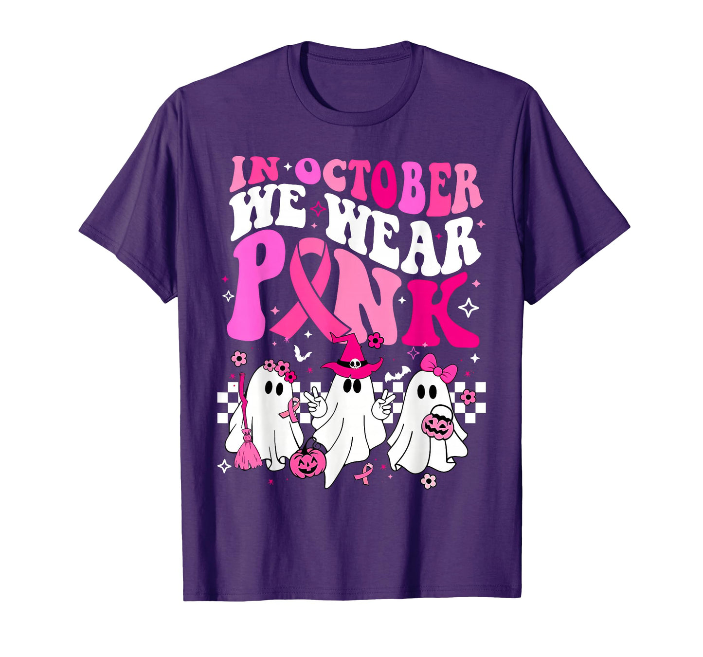 in October We Wear Pink Ghost Breast Cancer Awareness T-Shirt