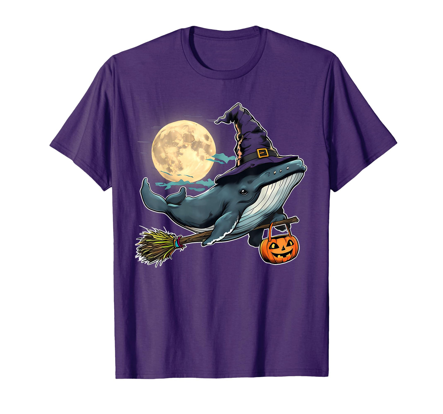 Funny Whale Witch Hat Pumpkin Halloween Costume T-Shirt