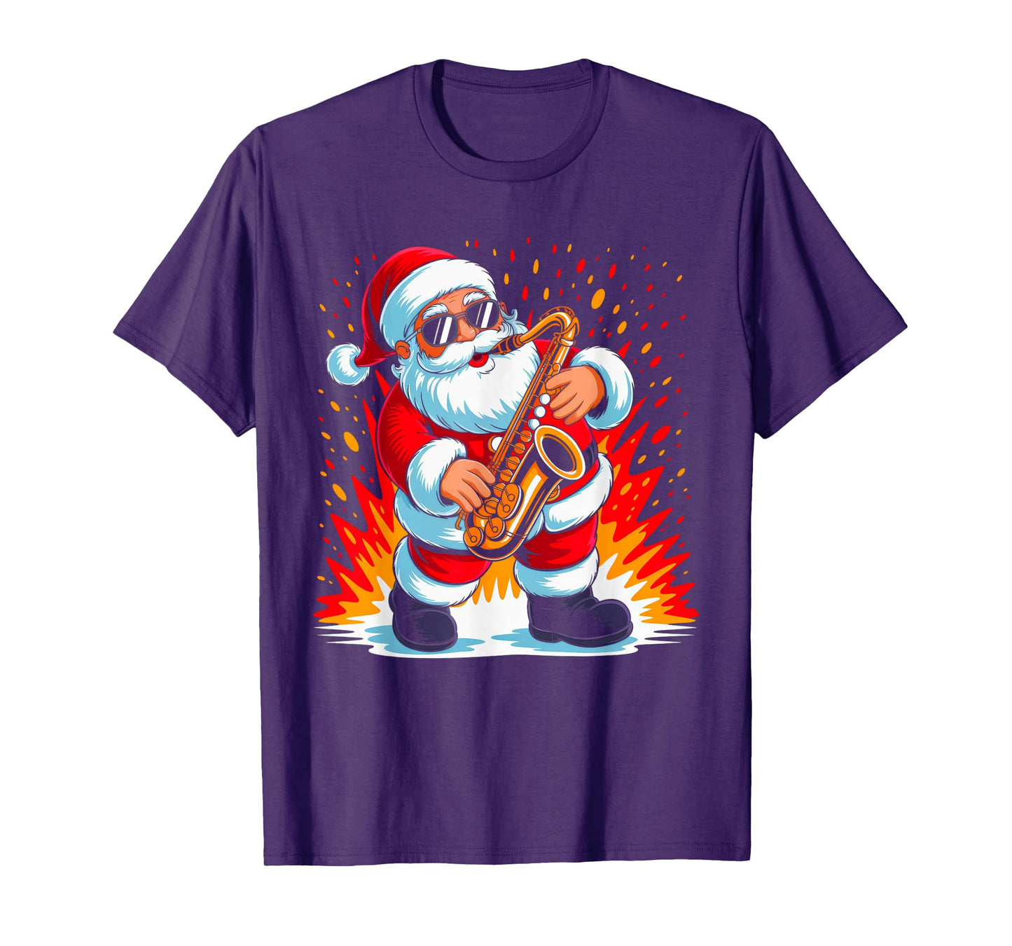 Saxophone Santa Playing Drums Funny Christmas Music Lover T-Shirt
