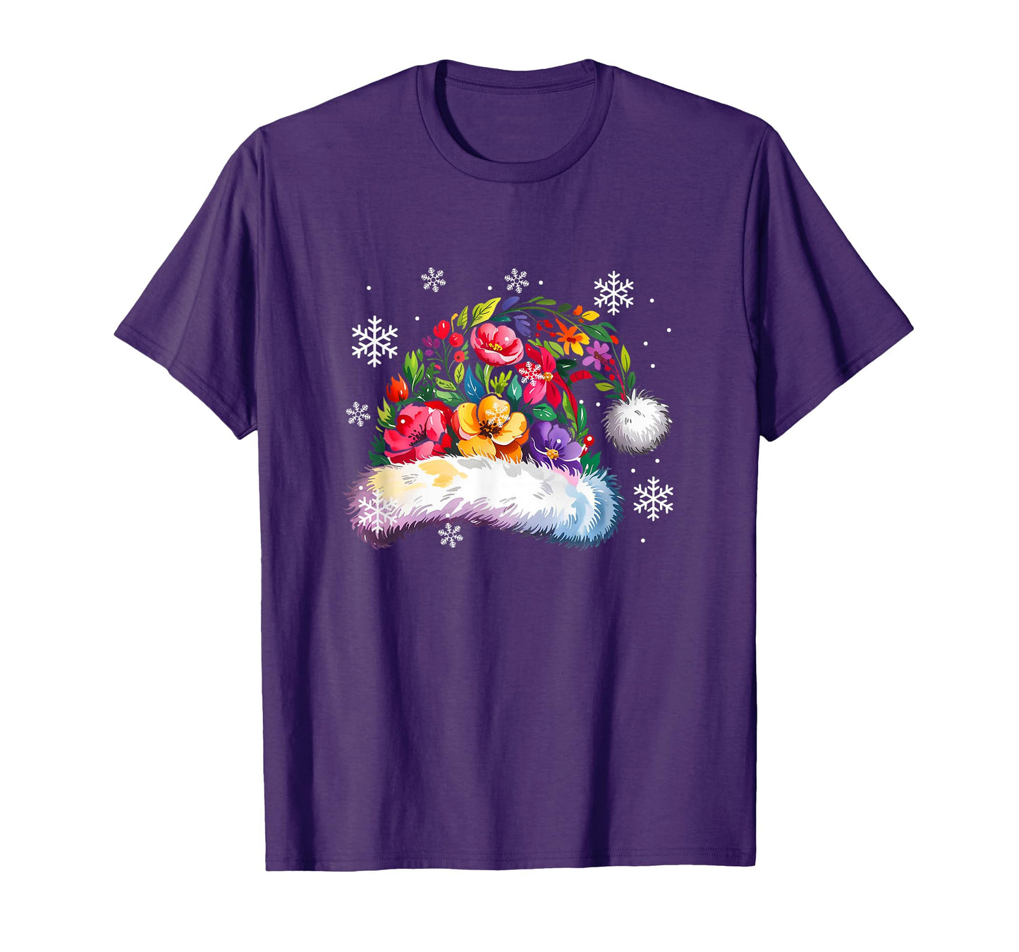 Colorful Flowers Santa Xmas Hat Shape Matching Family Kids T-Shirt