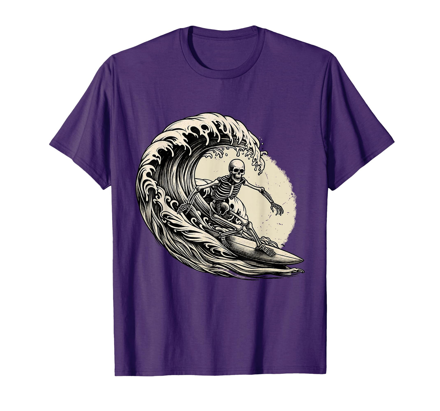 Skeleton Surfer Vintage Big Wave Surfing Funny Halloween T-Shirt