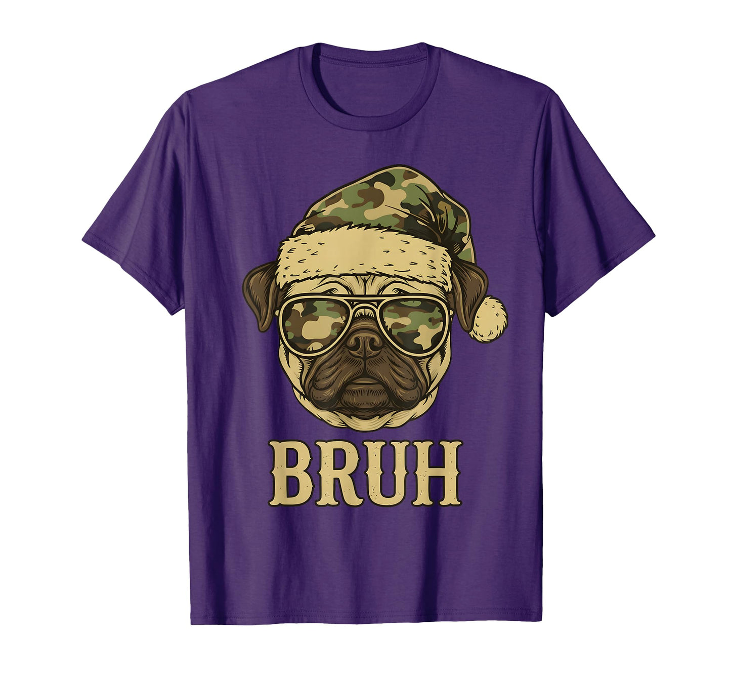 Camo Santa Pug Bruh Sunglasses Funny Dog Christmas Camo T-Shirt
