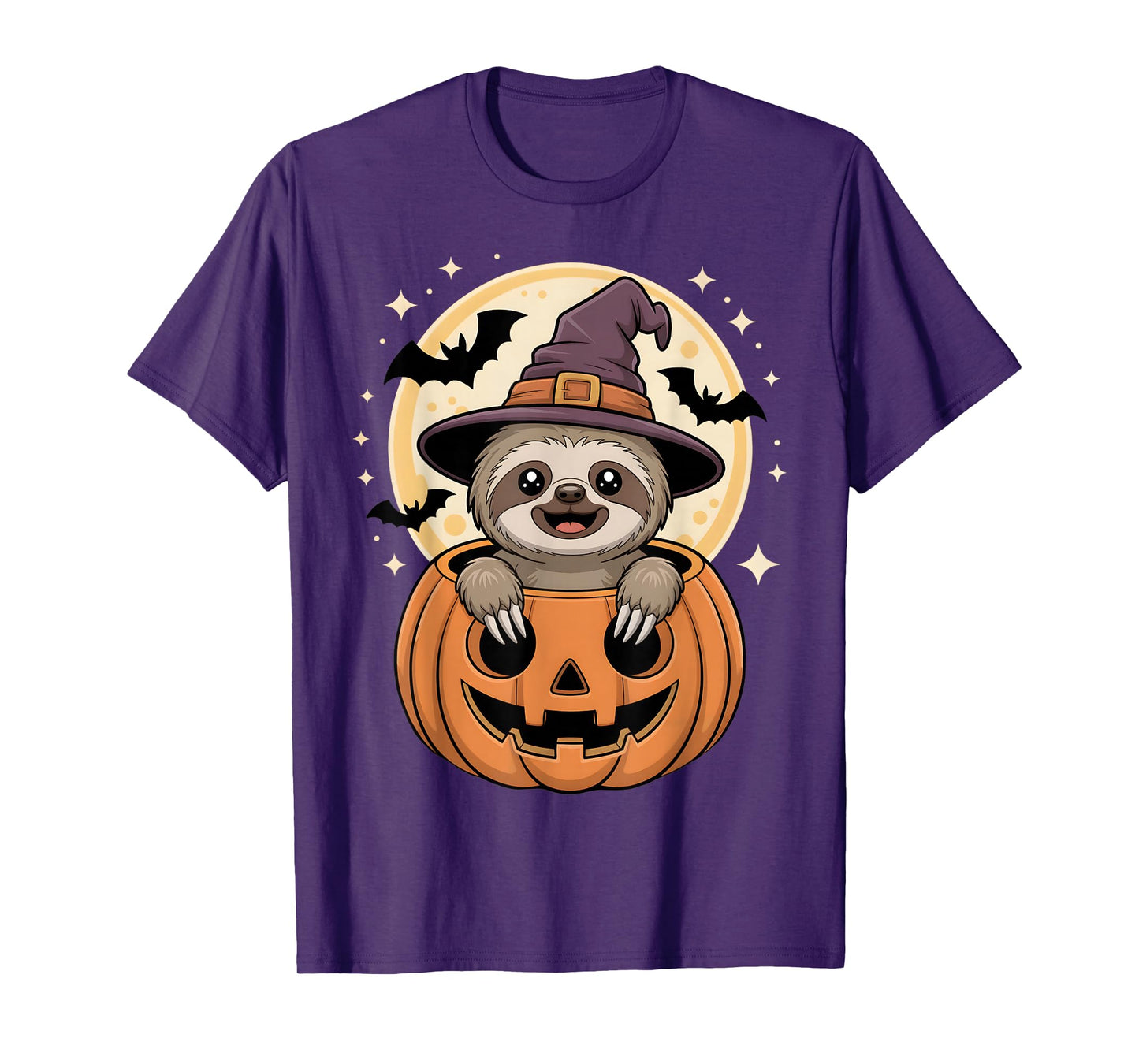 Cute Sloth Pumpkin Witch Hat Halloween Moon Bat Sloths Lover T-Shirt