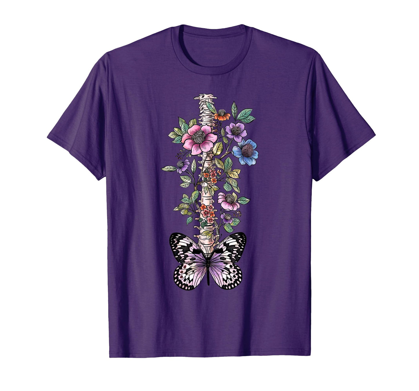 Floral Skeleton Butterfly Spine Chiropractor Chiropractic T-Shirt