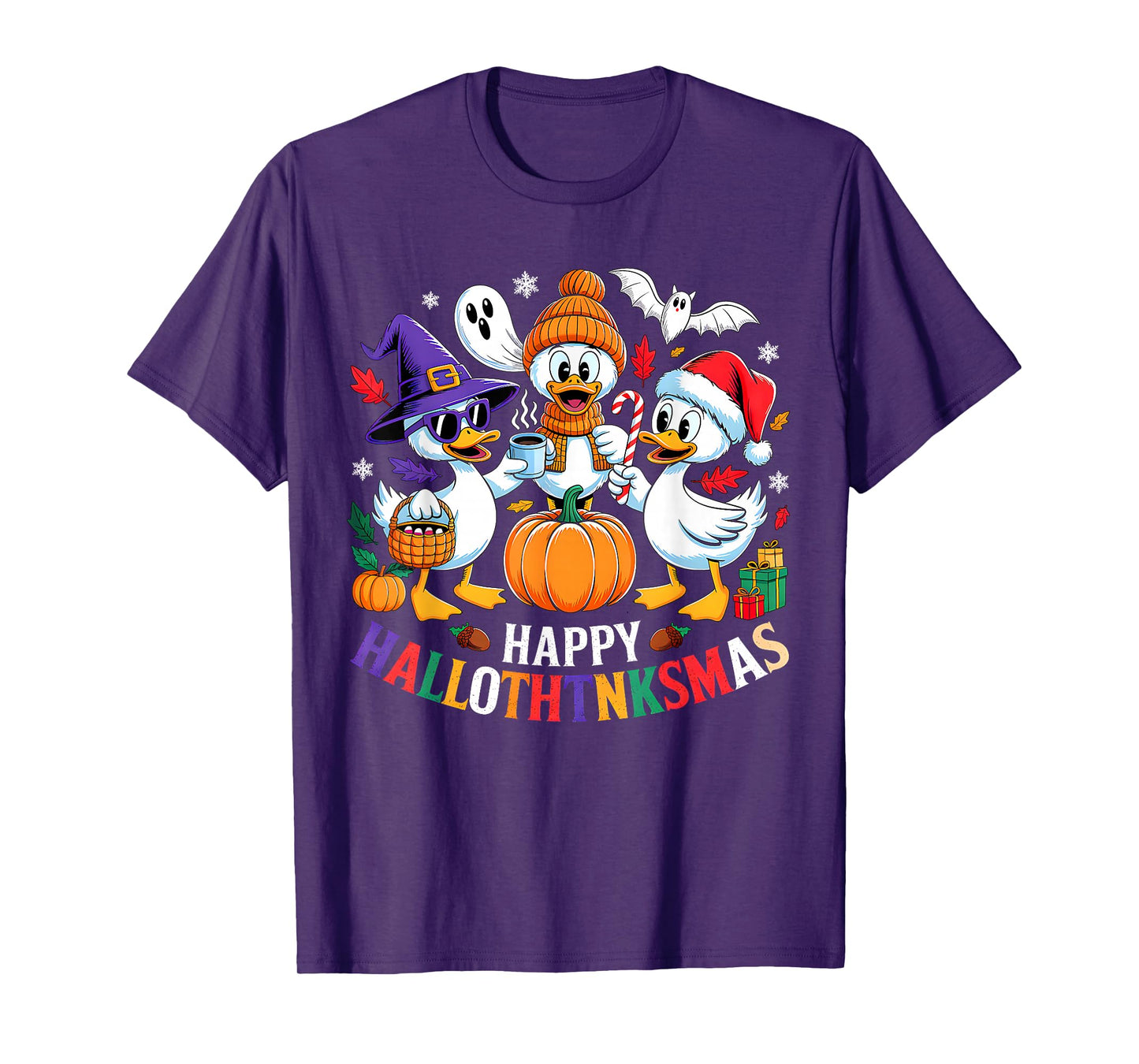 Duck Halloween Thanksgiving Christmas Happy Hallothanksmas T-Shirt