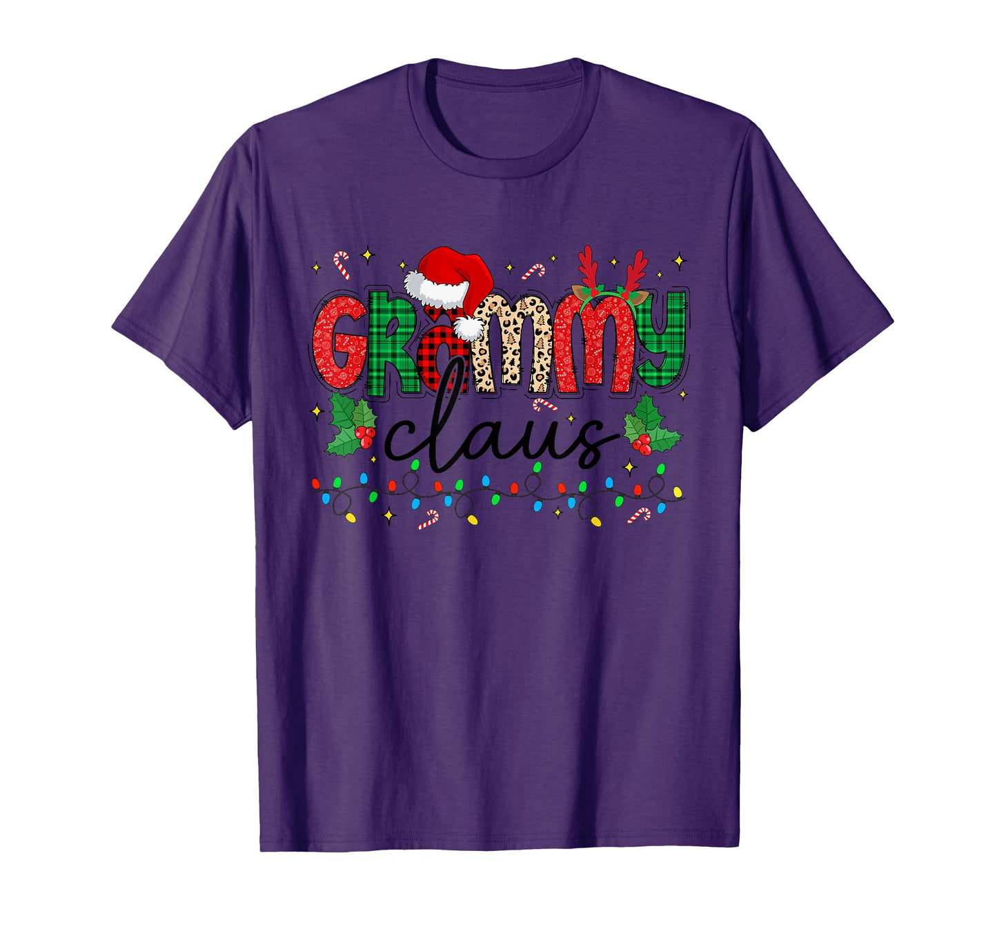 Grammy Claus Christmas Santa Hat Reindeer Grandma Grandkids T-Shirt