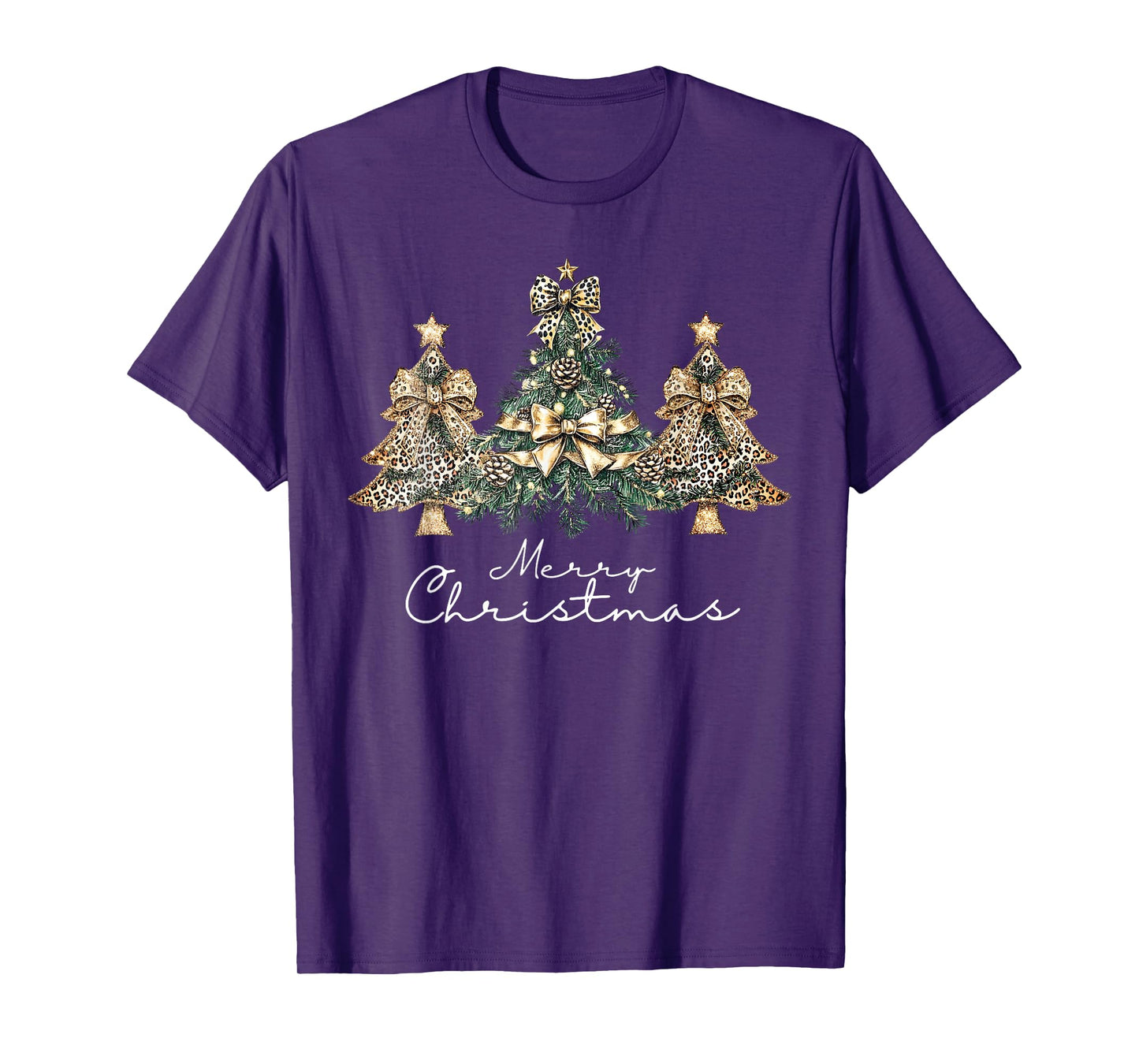 Christmas Leopard Coquette Bow Xmas Trees Pajamas Holiday T-Shirt