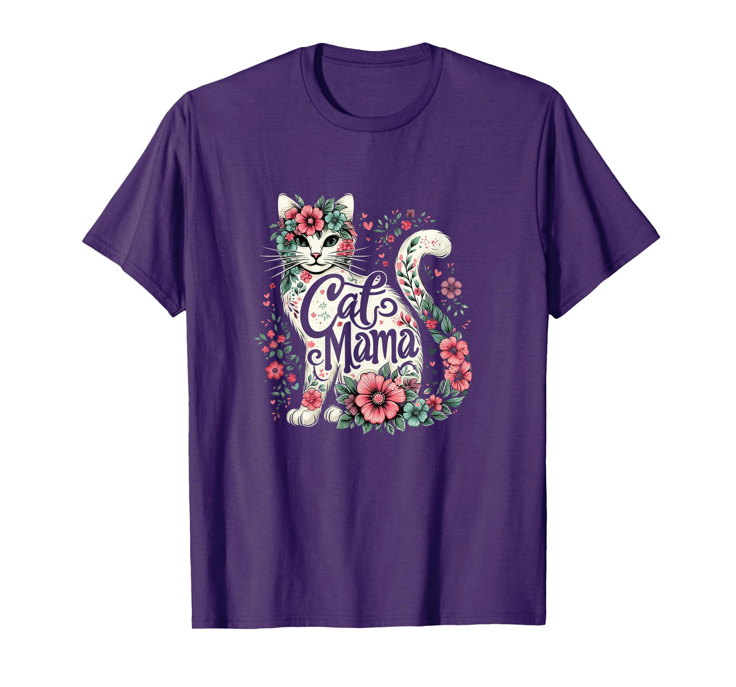 Cat Mama Cute Flower Cat Mother's Day Floral Cat Mom T-Shirt