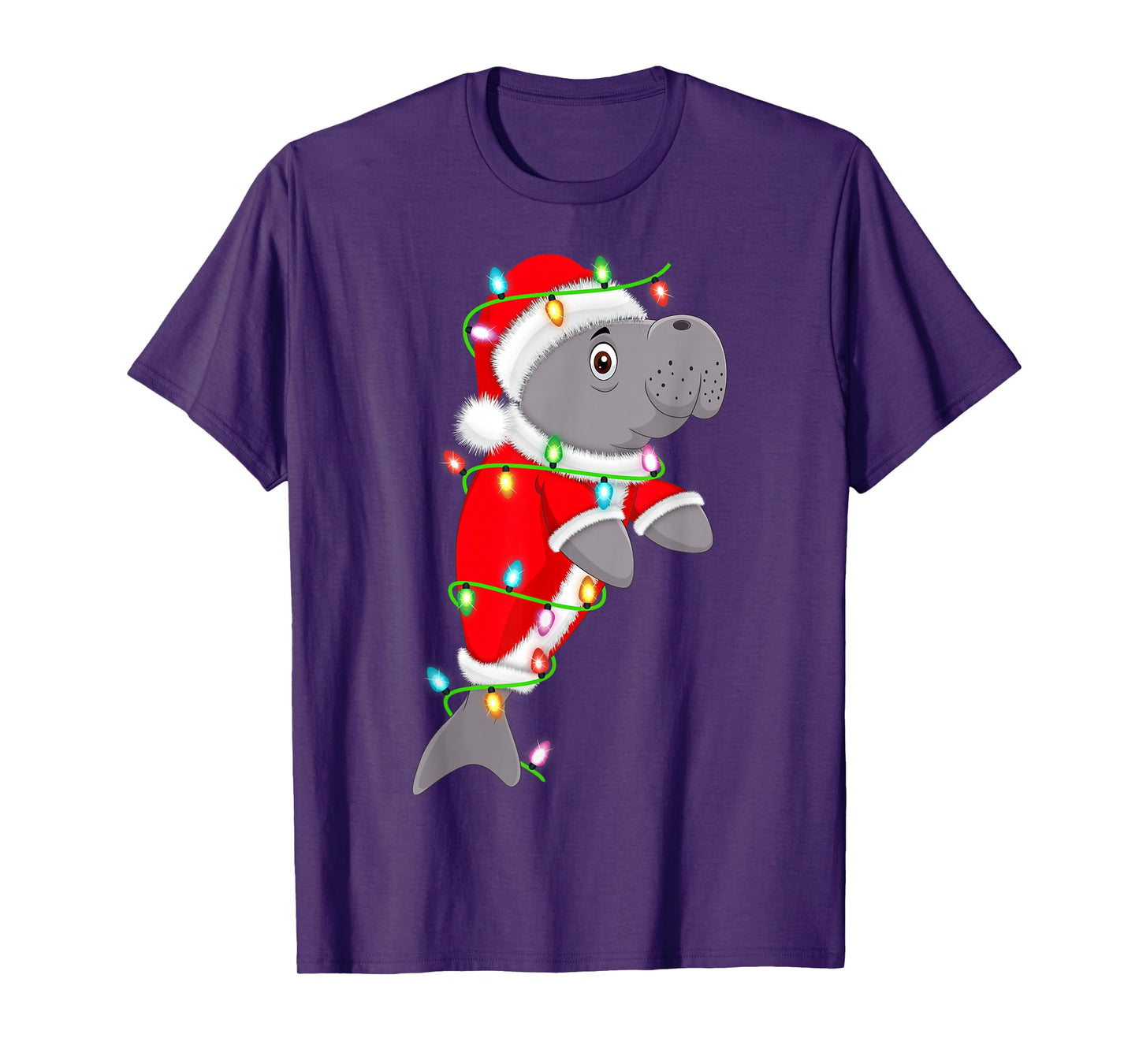 Manatee Christmas Lights Santa Costume Cute Animal Xmas T-Shirt