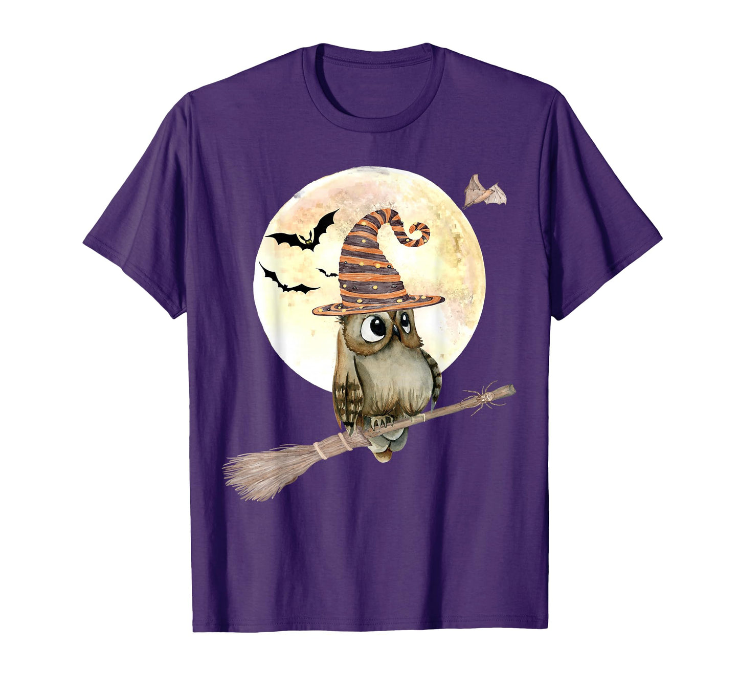 Halloween Owl with Witch Broom Hat Bat Full Moon Spooky Owl T-Shirt