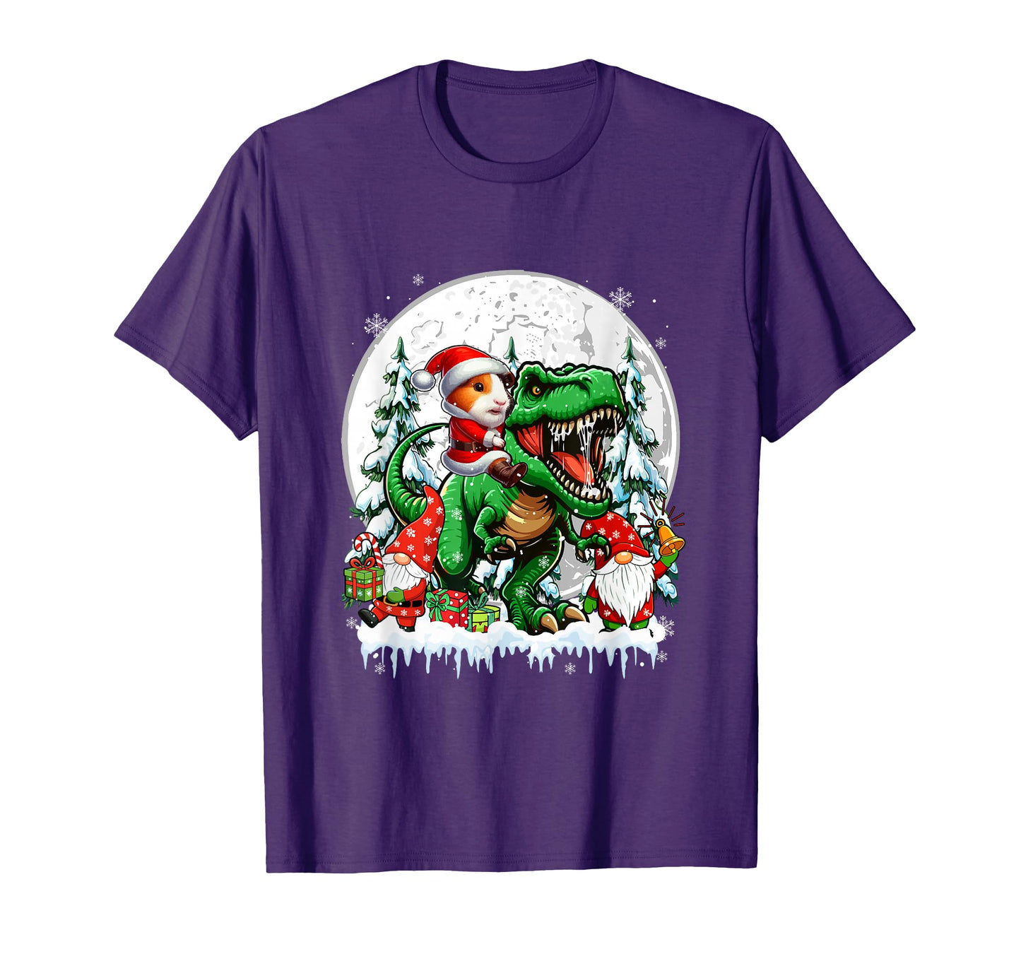 Santa Guinea Pig Riding T-Rex Gnomes Christmas Trees Family T-Shirt
