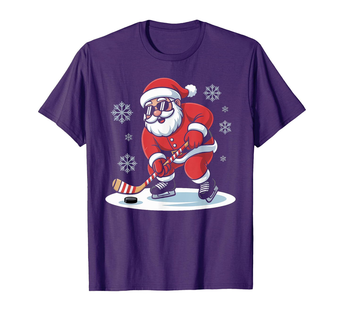 Santa Plays Ice Hockey Funny Christmas Winter Sports Fan T-Shirt